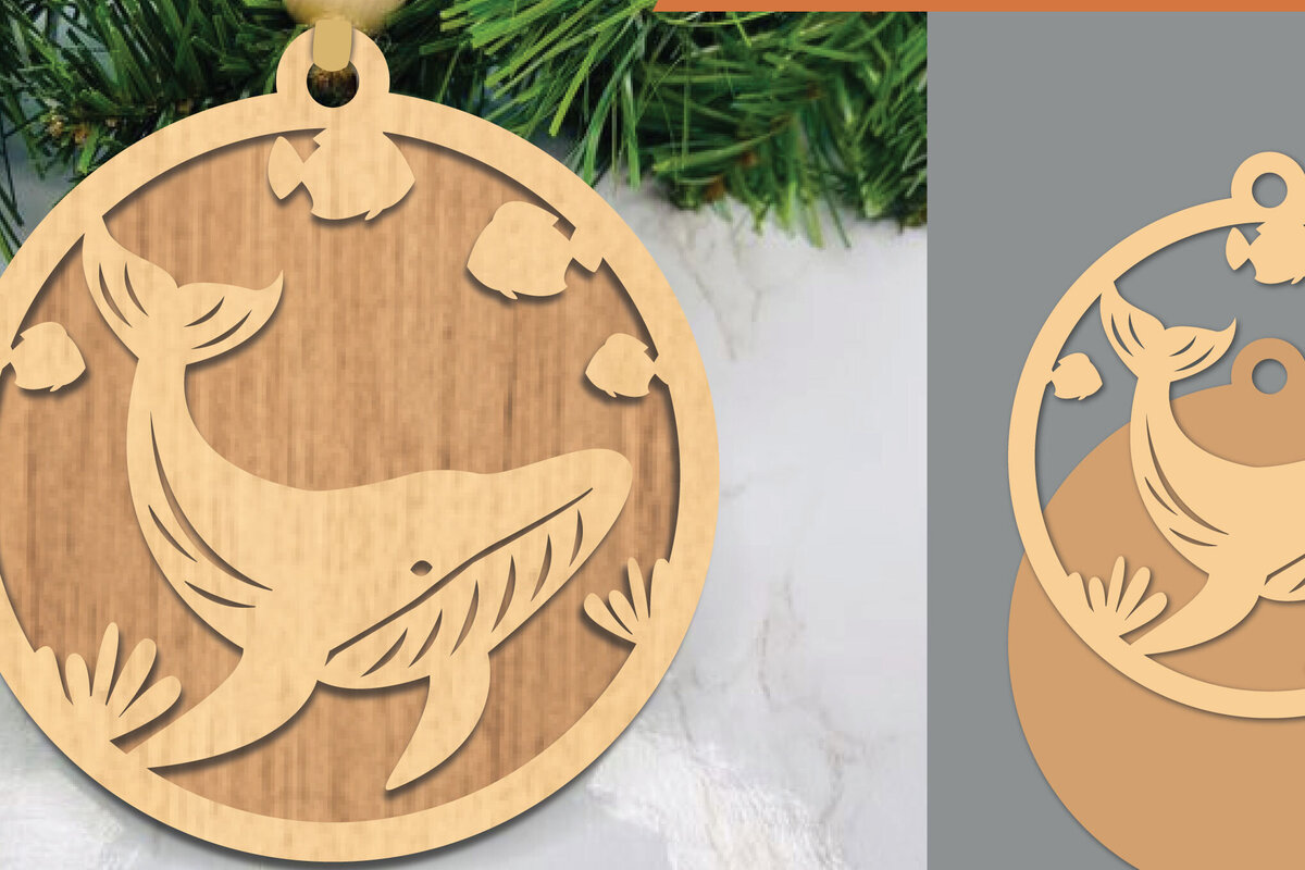 Intra απο ξύλο plywood 3mm-4mm πάχος – Στολίδι με λέιζερ φάλαινας Δίασταση  20x20 cm INTRAFABR-106024428