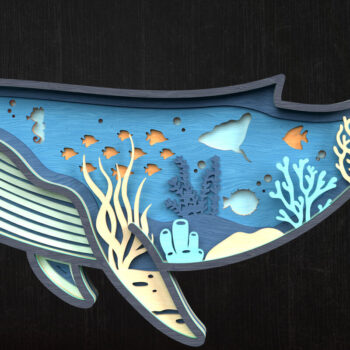 Intra απο ξύλο plywood 3mm-4mm πάχος – Φάλαινα Ocean Scene 3D Cut Δίασταση  20x20 cm INTRAFABR-119659833 - Image 1