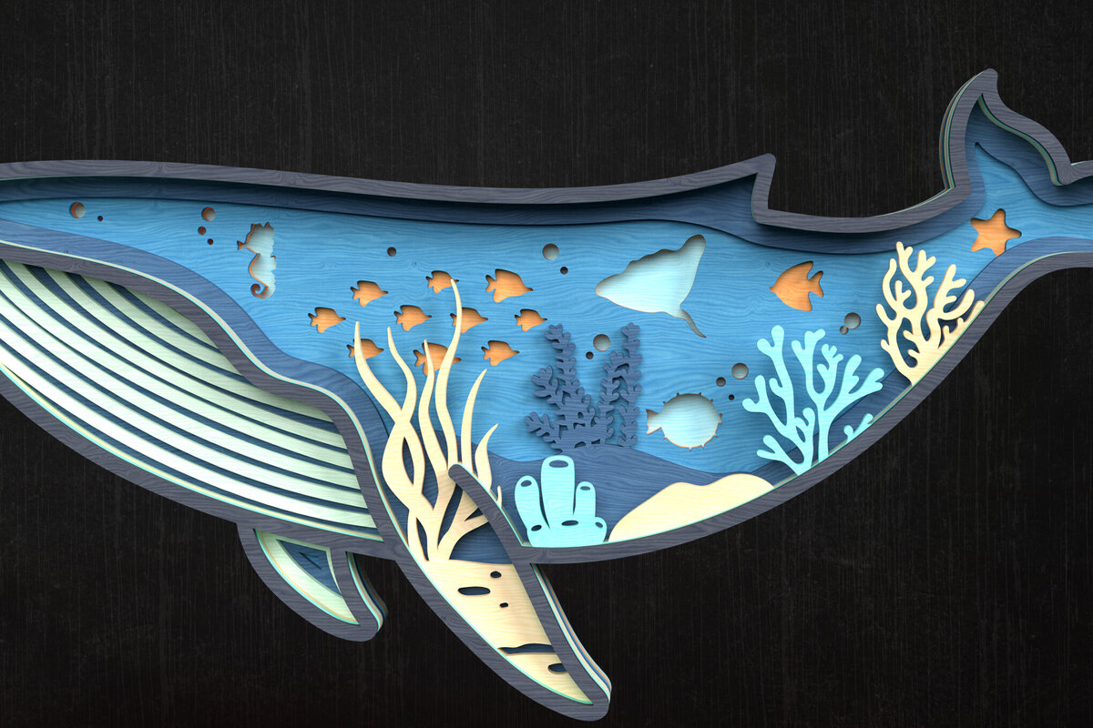 Intra απο ξύλο plywood 3mm-4mm πάχος – Φάλαινα Ocean Scene 3D Cut Δίασταση  20x20 cm INTRAFABR-119659833
