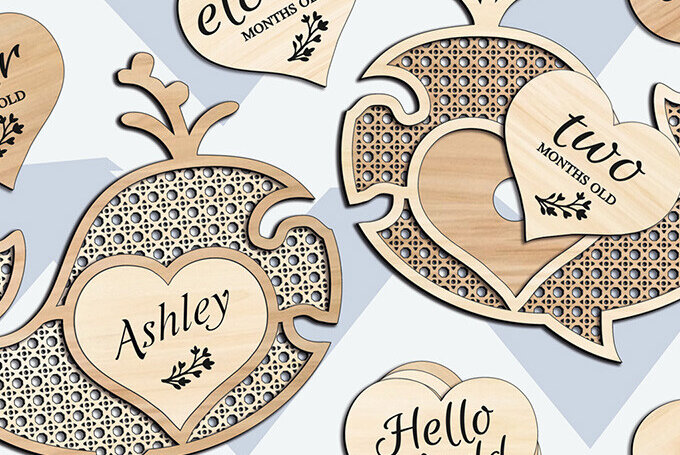 Intra απο ξύλο plywood 3mm-4mm πάχος – Στολίδι μωρού Milestone από φάλαινα Rattan Δίασταση  20x20 cm INTRAFABR-103440907