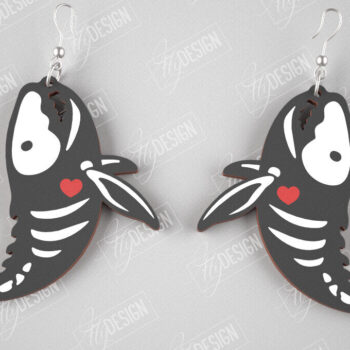 Intra απο ξύλο plywood 3mm-4mm πάχος – Σκουλαρίκια με σκελετό φάλαινας | Κοσμήματα | CNC Δίασταση  5x5 cm INTRAFABR-105271549 - Image 1