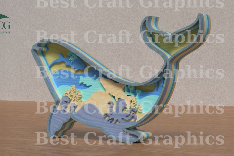 Intra απο ξύλο plywood 3mm-4mm πάχος – Whale, Αρχεία αποκοπής με λέιζερ - 6 Layer Art Δίασταση  20x20 cm INTRAFABR-119307824