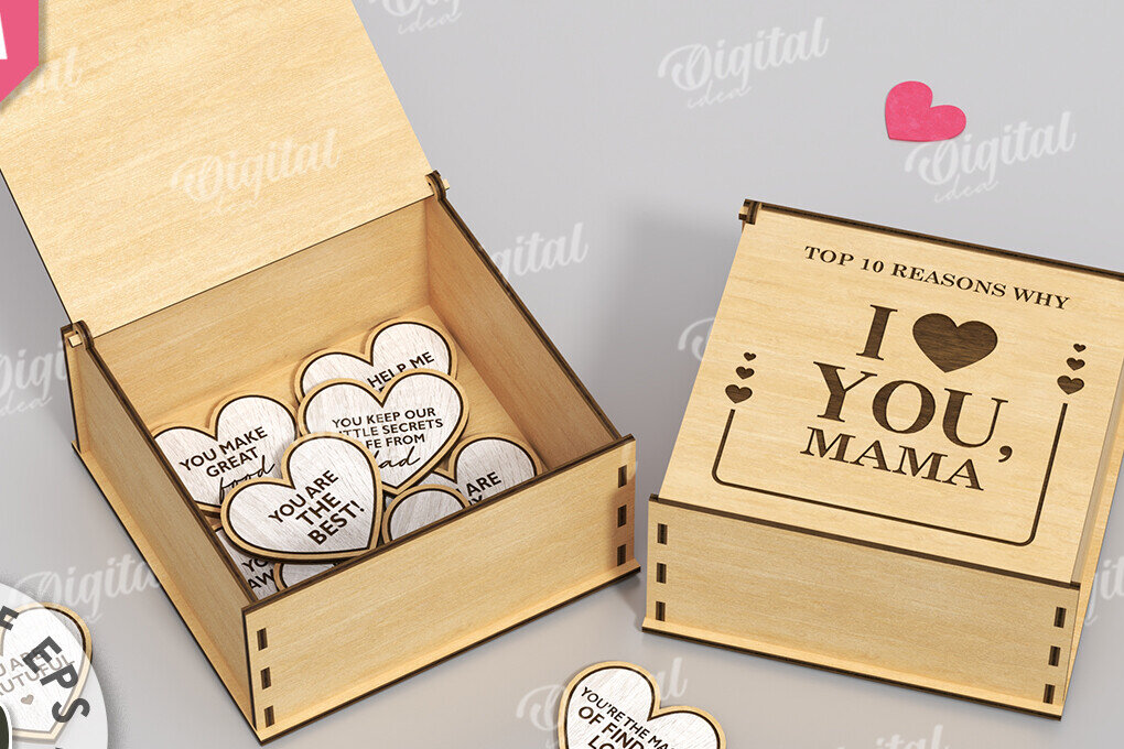 Intra απο ξύλο plywood 3mm-4mm πάχος – "ΓΙΑΤΙ ΣΕ ΑΓΑΠΩ ΜΑΜΑ" Box Δίασταση  20x20 cm INTRAFABR-118340422