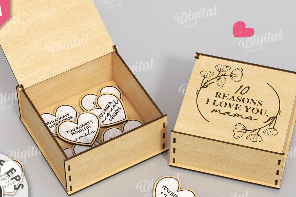 Intra απο ξύλο plywood 3mm-4mm πάχος – "ΓΙΑΤΙ ΣΕ ΑΓΑΠΩ ΜΑΜΑ" Box Δίασταση  20x20 cm INTRAFABR-118340599