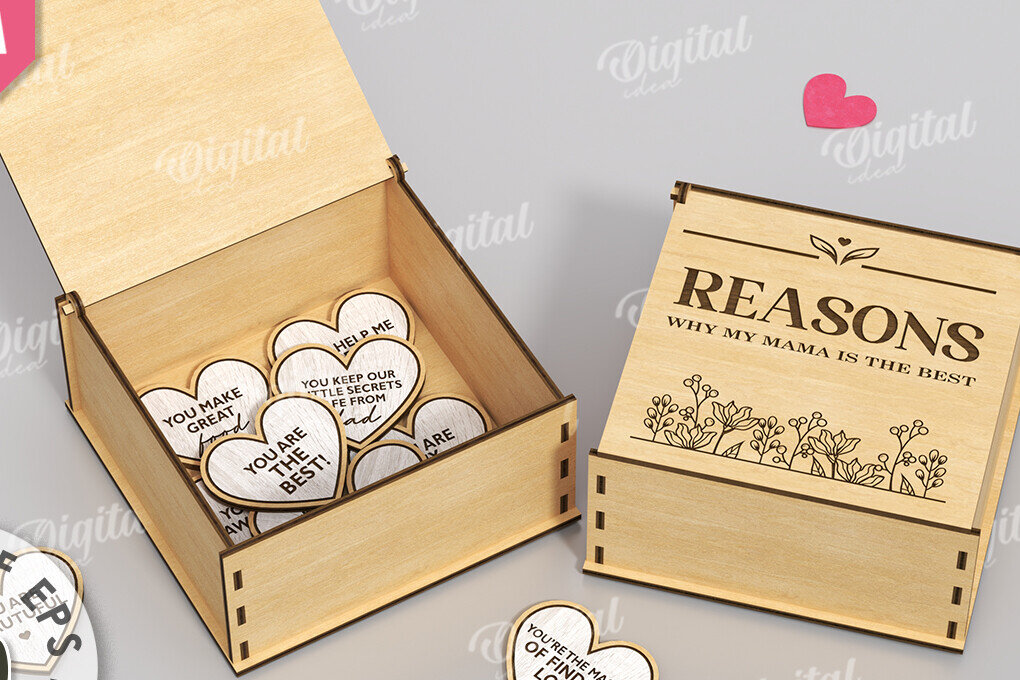 Intra απο ξύλο plywood 3mm-4mm πάχος – "ΓΙΑΤΙ ΣΕ ΑΓΑΠΩ ΜΑΜΑ" Box Δίασταση  20x20 cm INTRAFABR-118340766