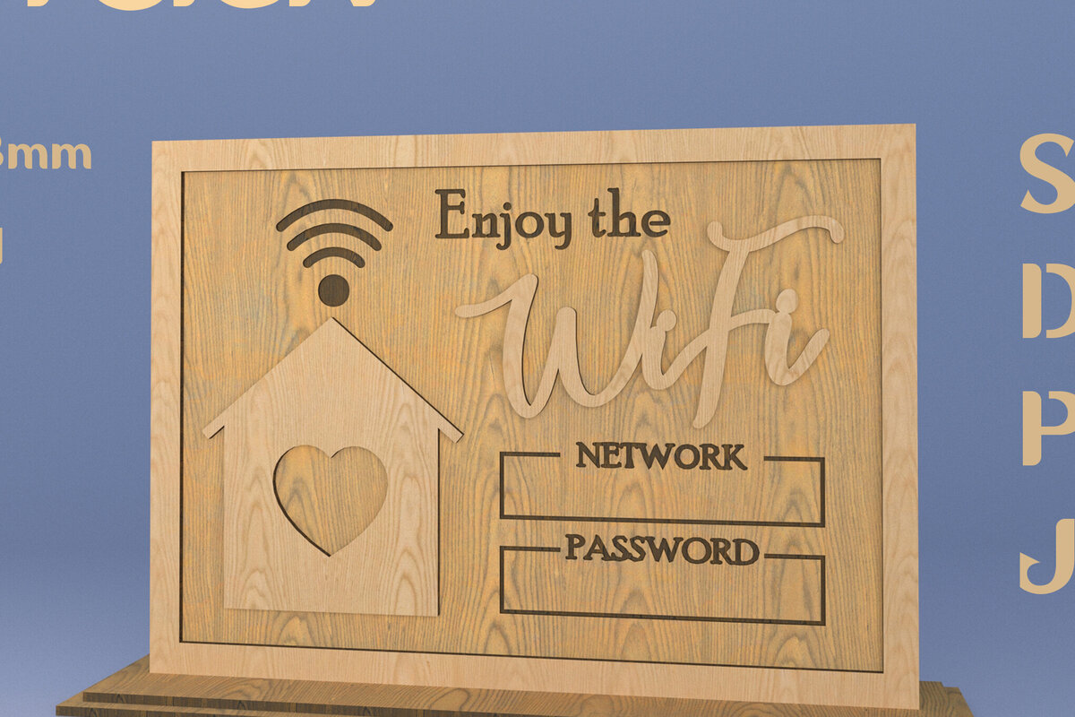 Intra απο ξύλο plywood 3mm-4mm πάχος – Πινακίδα Wi-Fi για το σπίτι. Wifi. Σημάδι λέιζερ Δίασταση  20x20 cm INTRAFABR-82011365