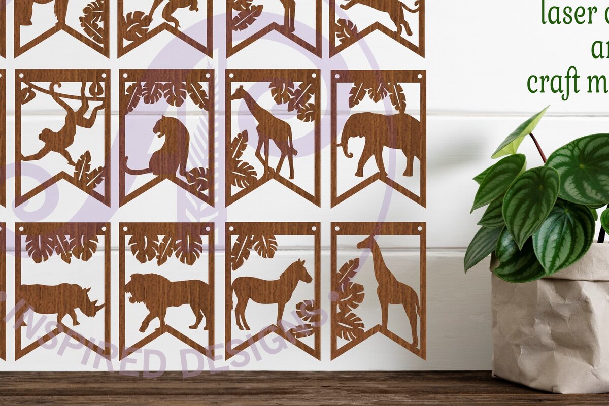 Intra απο ξύλο plywood 3mm-4mm πάχος – Πανό Wild Animal Bunting Δίασταση  20x20 cm INTRAFABR-98504972