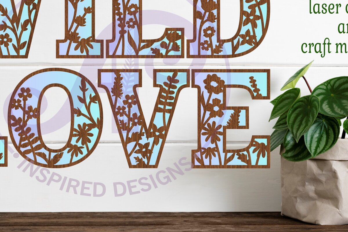 Intra απο ξύλο plywood 3mm-4mm πάχος – Σετ γραμμάτων αλφάβητου άγριο λουλούδι. 2 στρώμα Δίασταση  20x20 cm INTRAFABR-88784580