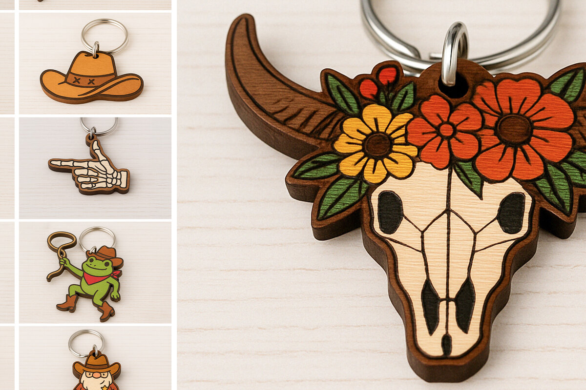 Intra απο ξύλο plywood 3mm-4mm πάχος – Πακέτο μπρελόκ Wild West – 12 σχέδια Δίασταση  5x5 cm INTRAFABR-120897075