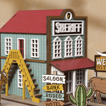 Intra απο ξύλο plywood 3mm-4mm πάχος – Περικοπή με λέιζερ Wild West Town Δίασταση  20x20 cm INTRAFABR-123620577 - Image 1