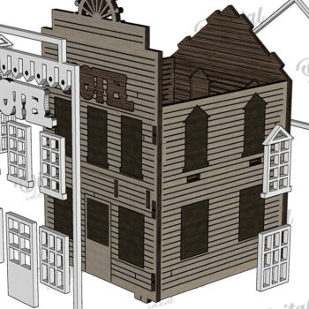 Intra απο ξύλο plywood 3mm-4mm πάχος – Περικοπή με λέιζερ Wild West Town Δίασταση  20x20 cm INTRAFABR-123620625 - Image 3
