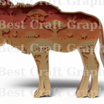 Intra απο ξύλο plywood 3mm-4mm πάχος – Wildebeest Layered Scene Δίασταση  20x20 cm INTRAFABR-121761909 - Image 1