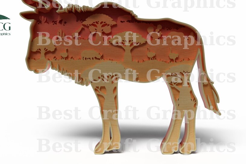 Intra απο ξύλο plywood 3mm-4mm πάχος – Wildebeest Layered Scene Δίασταση  20x20 cm INTRAFABR-121761909