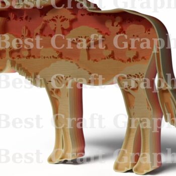 Intra απο ξύλο plywood 3mm-4mm πάχος – Wildebeest Layered Scene Δίασταση  20x20 cm INTRAFABR-121761909 - Image 5