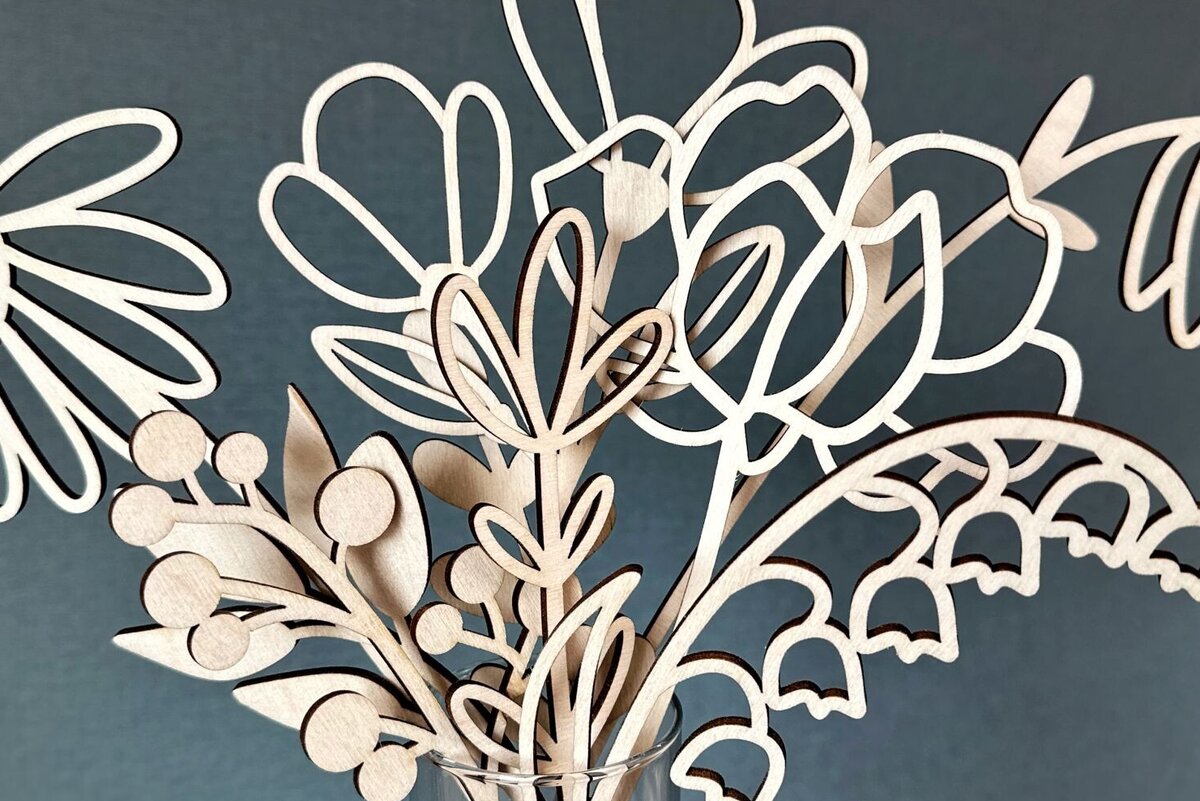 Intra απο ξύλο plywood 3mm-4mm πάχος – Πακέτο Wildflowers, Αρχείο κοπής με λέιζερ Δίασταση  20x20 cm INTRAFABR-92039407