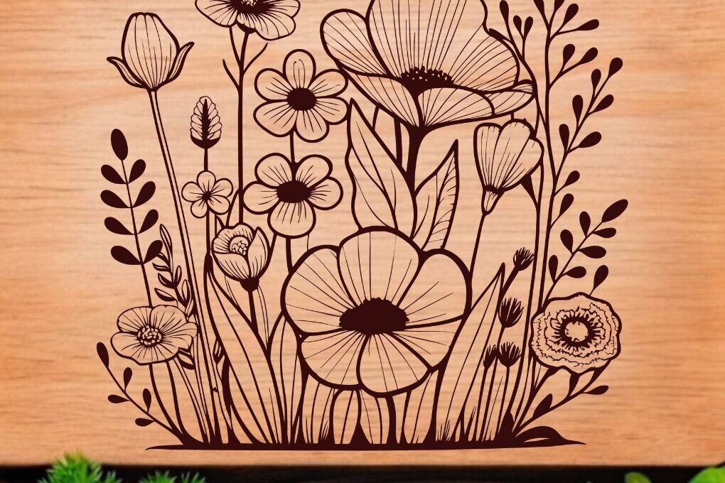 Intra απο ξύλο plywood 3mm-4mm πάχος – Wildflowers,, Κοπή Δίασταση  20x20 cm INTRAFABR-122379480