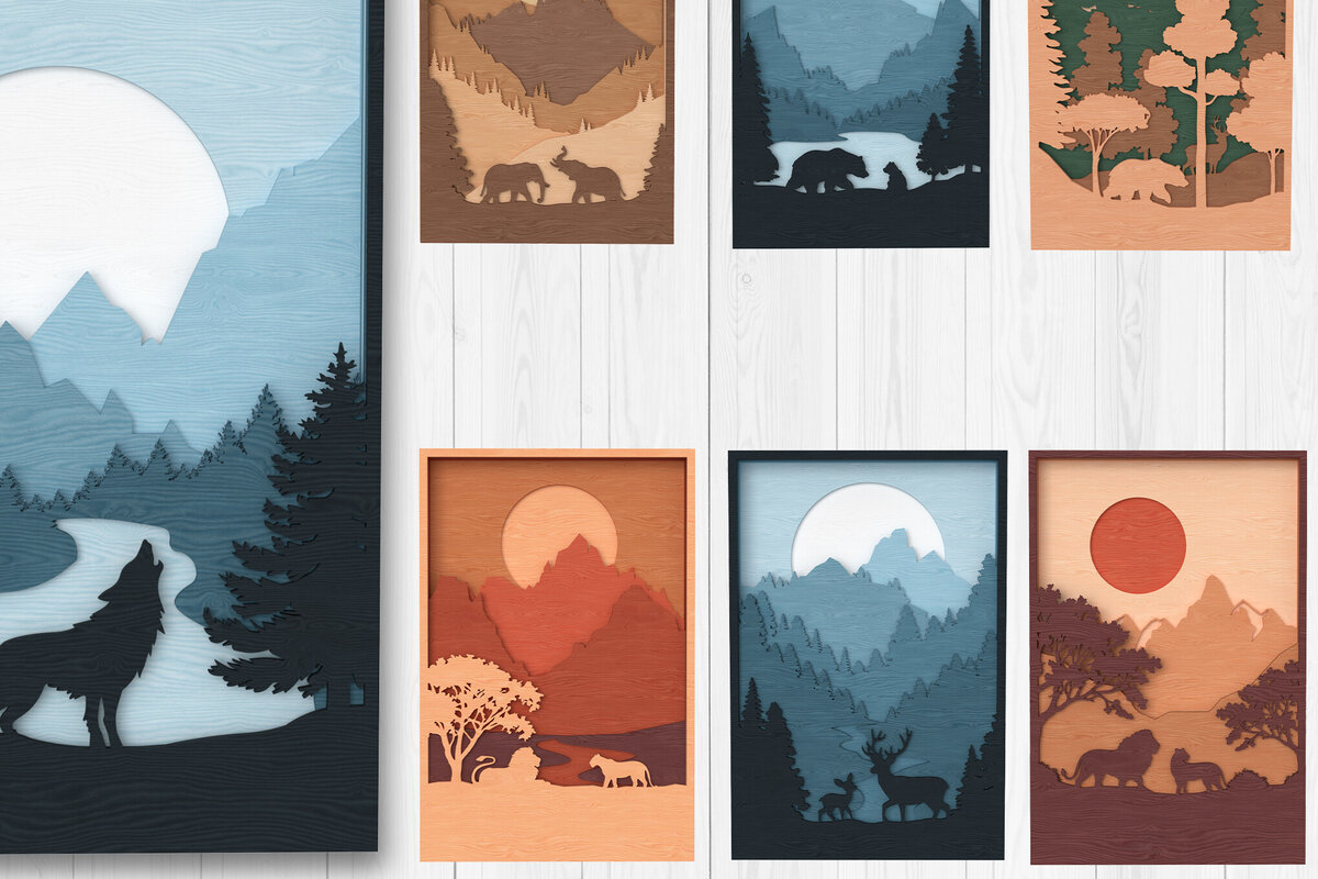 Intra απο ξύλο plywood 3mm-4mm πάχος – Πακέτο Wildlife Mountain Layered Δίασταση  20x20 cm INTRAFABR-113766401