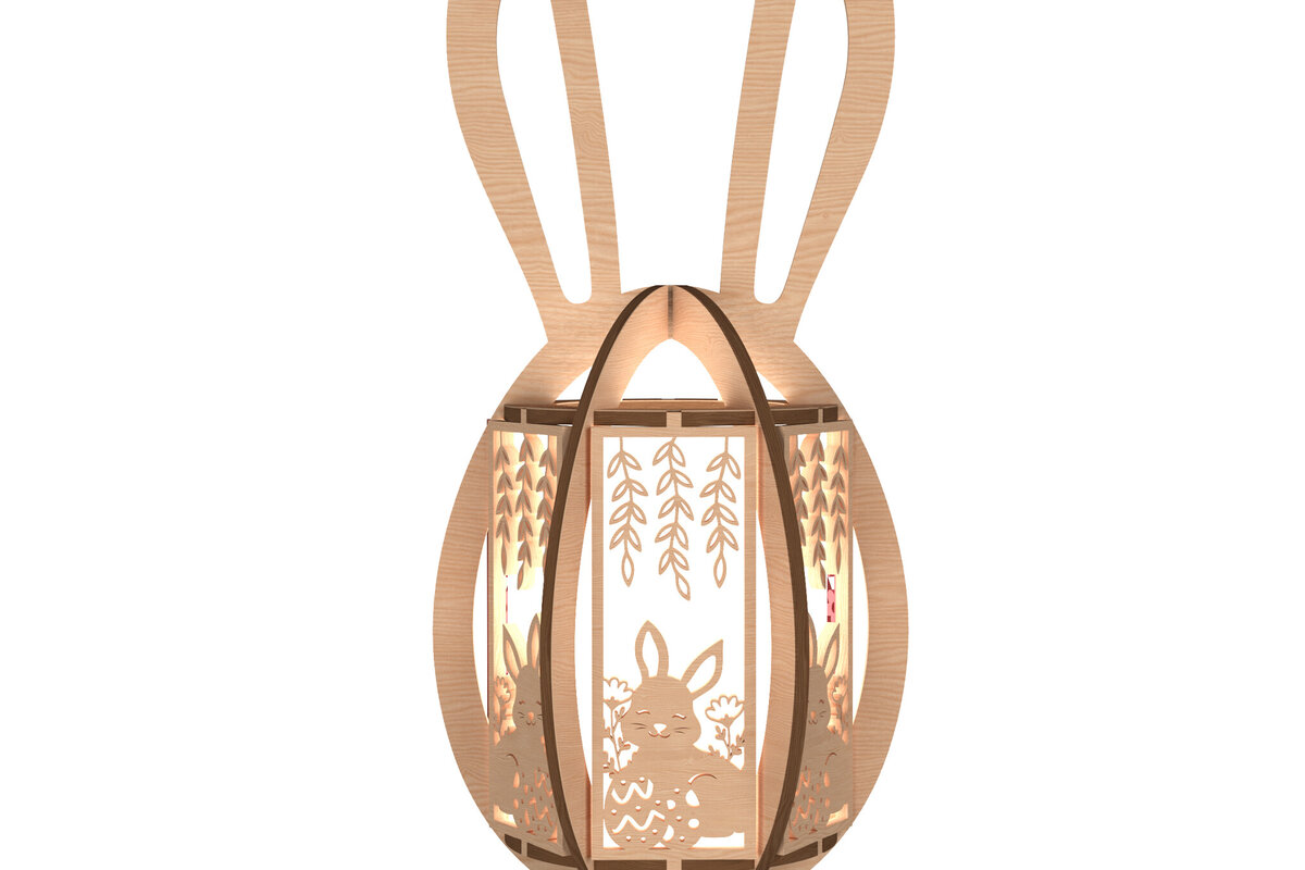 Intra απο ξύλο plywood 3mm-4mm πάχος – Willow Bunny Πασχαλινό φανάρι με λέιζερ Δίασταση  20x20 cm INTRAFABR-113991904