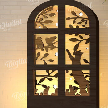 Intra απο ξύλο plywood 3mm-4mm πάχος –  κοπής με λέιζερ Led νυχτερινού παραθύρου Δίασταση  20x20 cm INTRAFABR-107960650 - Image 1