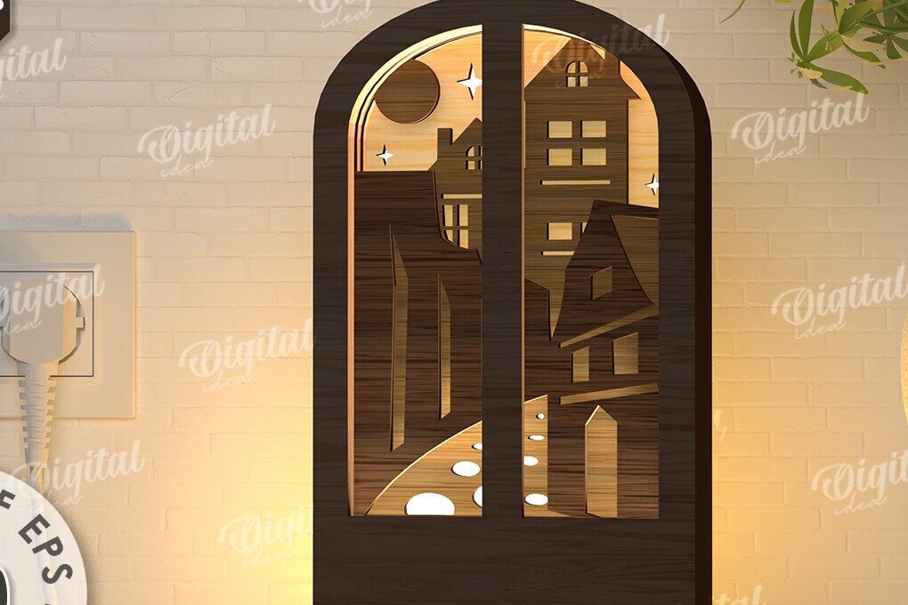 Intra απο ξύλο plywood 3mm-4mm πάχος –  κοπής με λέιζερ Led νυχτερινού παραθύρου Δίασταση  20x20 cm INTRAFABR-107960799