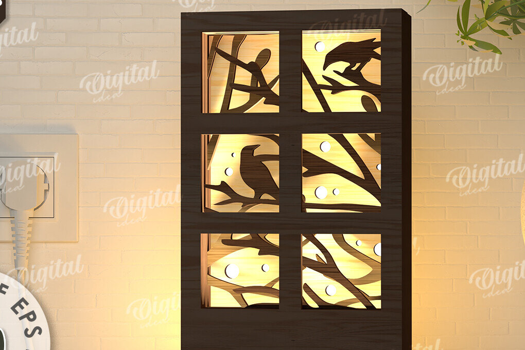 Intra απο ξύλο plywood 3mm-4mm πάχος –  κοπής με λέιζερ Led νυχτερινού παραθύρου Δίασταση  20x20 cm INTRAFABR-107960891