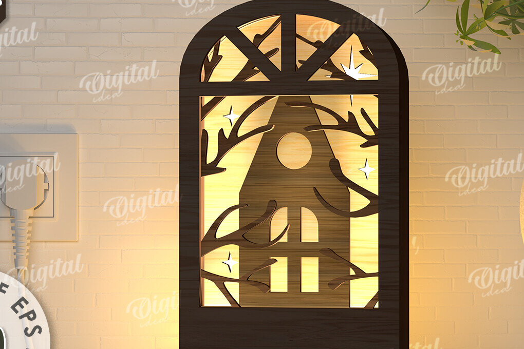 Intra απο ξύλο plywood 3mm-4mm πάχος –  κοπής με λέιζερ Led νυχτερινού παραθύρου Δίασταση  20x20 cm INTRAFABR-107960539