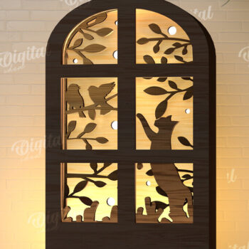 Intra απο ξύλο plywood 3mm-4mm πάχος – Παράθυρο Led Nightlights Πακέτο κοπής με λέιζερ Δίασταση  20x20 cm INTRAFABR-107963362 - Image 1