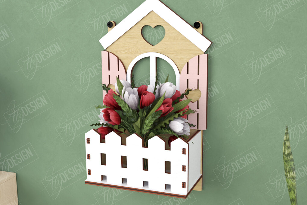 Intra απο ξύλο plywood 3mm-4mm πάχος – Κοπή με λέιζερ τοίχου παραθύρου | Κήπος Δίασταση  40x30 cm INTRAFABR-122609525