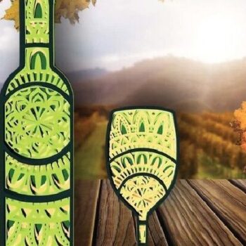 Intra απο ξύλο plywood 3mm-4mm πάχος – Μπουκάλι και ποτήρι κρασιού, Μάνταλα, Δίασταση  20x20 cm INTRAFABR-31750899 - Image 1