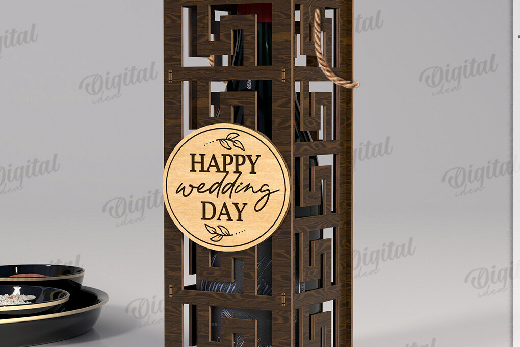 Intra απο ξύλο plywood 3mm-4mm πάχος – Κουτί δώρου μπουκαλιού κρασιού Κοπή λέιζερ Δίασταση  20x20 cm INTRAFABR-123765785