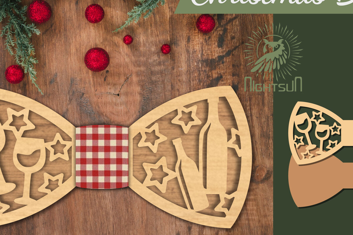 Intra απο ξύλο plywood 3mm-4mm πάχος – Παπιγιόν με κομμένο λέιζερ ποτήρι και μπουκάλι κρασιού Δίασταση  20x20 cm INTRAFABR-112552980