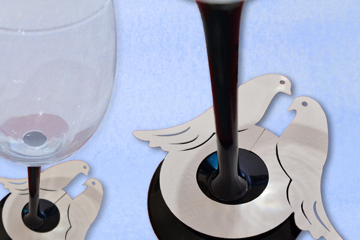 Intra απο ξύλο plywood 3mm-4mm πάχος – Ετικέτα Ποτήρι Κρασιού - Περιστέρια Δίασταση  20x20 cm INTRAFABR-95181781