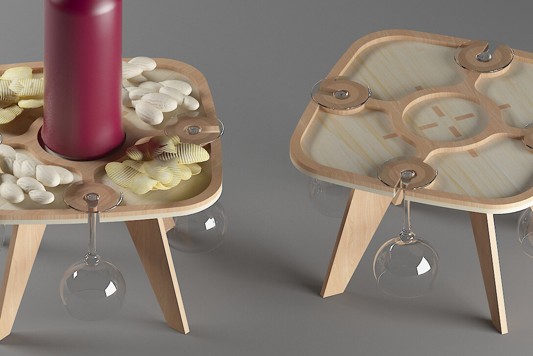 Intra απο ξύλο plywood 3mm-4mm πάχος – Τραπέζι κρασιού σνακ με ποτηροθήκη 314 Δίασταση  20x20 cm INTRAFABR-54573571