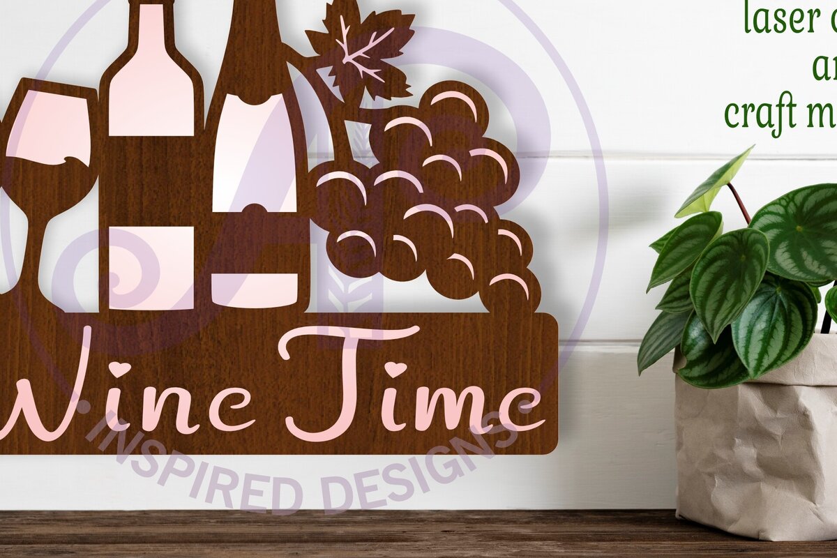 Intra απο ξύλο plywood 3mm-4mm πάχος – Επιγραφή Wine Time Wall Art, Αρχείο Δίασταση  40x30 cm INTRAFABR-111016577
