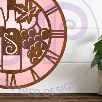 Intra απο ξύλο plywood 3mm-4mm πάχος – Wine Wall Clock Files Cut Laser, Δίασταση  20x20 cm INTRAFABR-101295023 - Image 2
