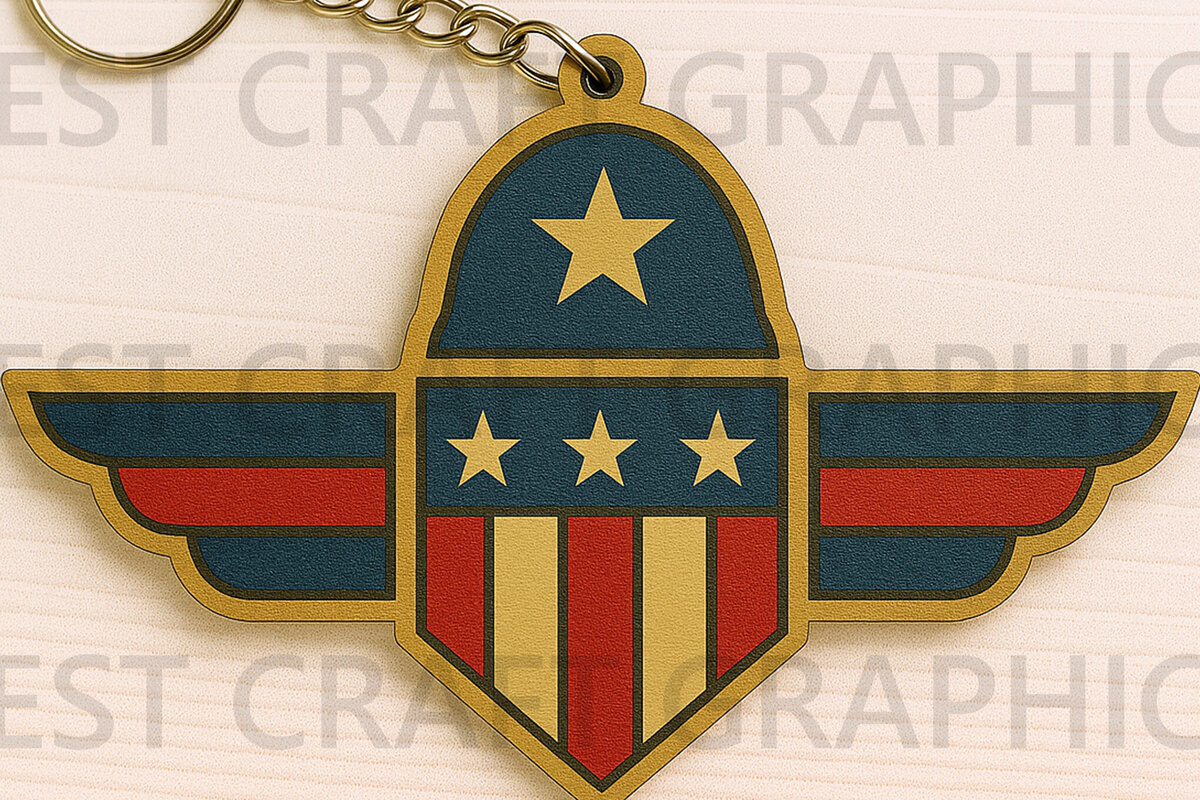 Intra απο ξύλο plywood 3mm-4mm πάχος – Μπρελόκ με φτερωτό σήμα USA Δίασταση  5x5 cm INTRAFABR-122668199