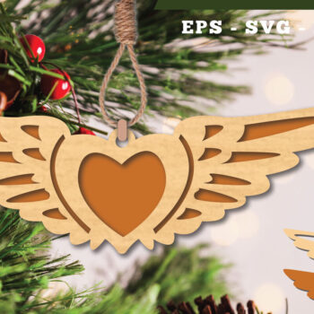 Intra απο ξύλο plywood 3mm-4mm πάχος – Στολίδι Wings Heart 1 Δίασταση  20x20 cm INTRAFABR-112848015 - Image 1