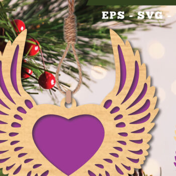 Intra απο ξύλο plywood 3mm-4mm πάχος – Στολίδι Wings Heart 2 Δίασταση  20x20 cm INTRAFABR-112848042 - Image 1