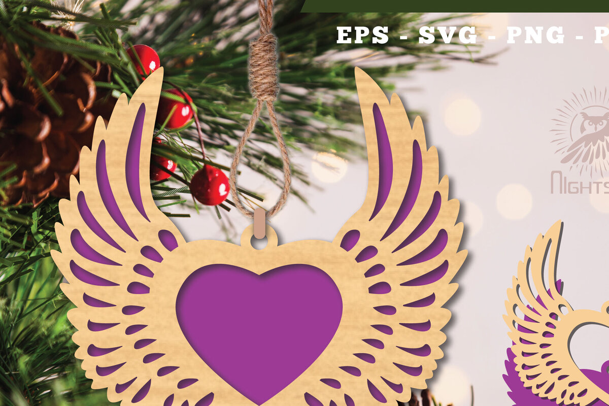 Intra απο ξύλο plywood 3mm-4mm πάχος – Στολίδι Wings Heart 2 Δίασταση  20x20 cm INTRAFABR-112848042