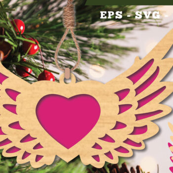 Intra απο ξύλο plywood 3mm-4mm πάχος – Στολίδι Wings Heart 3 Δίασταση  20x20 cm INTRAFABR-112848061 - Image 1