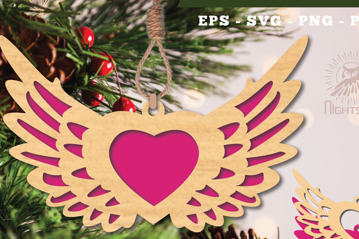 Intra απο ξύλο plywood 3mm-4mm πάχος – Στολίδι Wings Heart 3 Δίασταση  20x20 cm INTRAFABR-112848061