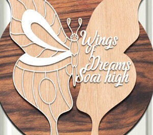 Intra απο ξύλο plywood 3mm-4mm πάχος – Wings of Dreams, Πετάξτε ψηλά στρογγυλό σημάδι Δίασταση  20x20 cm INTRAFABR-61032956