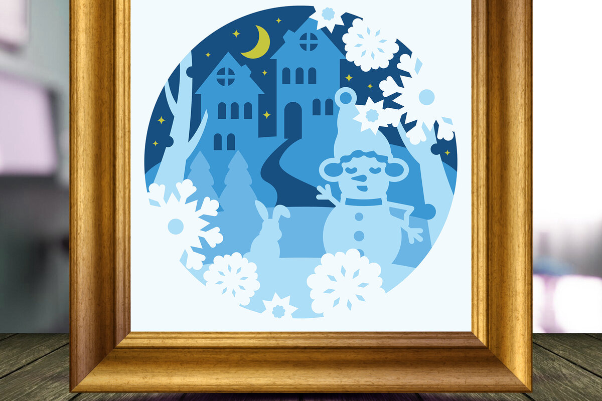 Intra απο ξύλο plywood 3mm-4mm πάχος – Winter 3D Shadow Box Δίασταση  20x20 cm INTRAFABR-77462996