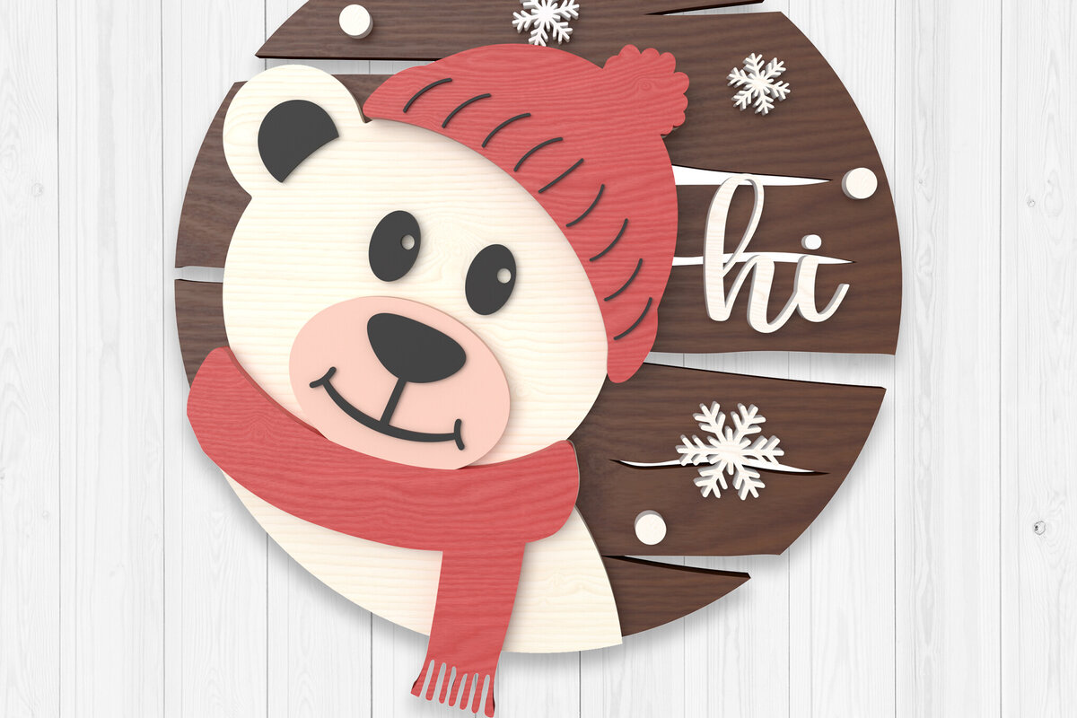 Intra απο ξύλο plywood 3mm-4mm πάχος – Χειμερινή αρκούδα σημάδι - Χριστούγεννα Δίασταση  20x20 cm INTRAFABR-106314997