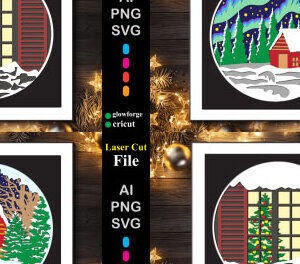 Intra απο ξύλο plywood 3mm-4mm πάχος – Χειμερινή Χριστουγεννιάτικη δέσμη κουτιού σκιών Δίασταση  20x20 cm INTRAFABR-41042588