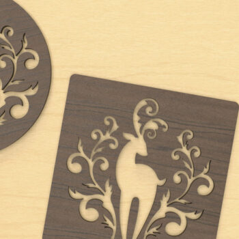 Intra απο ξύλο plywood 3mm-4mm πάχος – Χειμερινά ελάφια Χριστουγεννιάτικα σουβέρ με τάρανδο Δίασταση 20x20 cm INTRAFABR-51287820 - Image 1