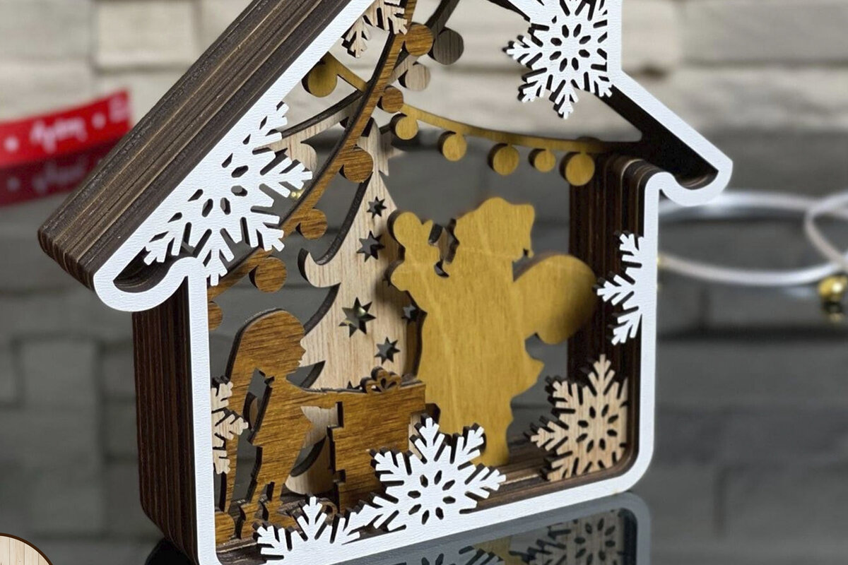 Intra απο ξύλο plywood 3mm-4mm πάχος – Αρχεία κοπής με λέιζερ πολλαπλών στρώσεων WINTER HOUSE Δίασταση  20x20 cm INTRAFABR-22062297