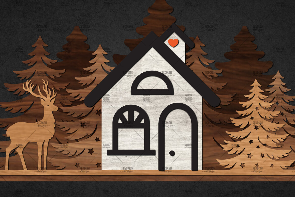 Intra απο ξύλο plywood 3mm-4mm πάχος – Winter House Scene Δίασταση  20x20 cm INTRAFABR-111136168