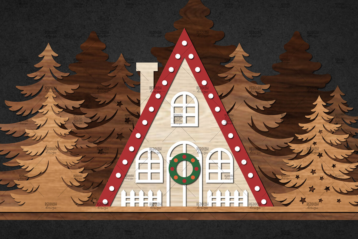 Intra απο ξύλο plywood 3mm-4mm πάχος – Winter House Scene Δίασταση  20x20 cm INTRAFABR-111136198