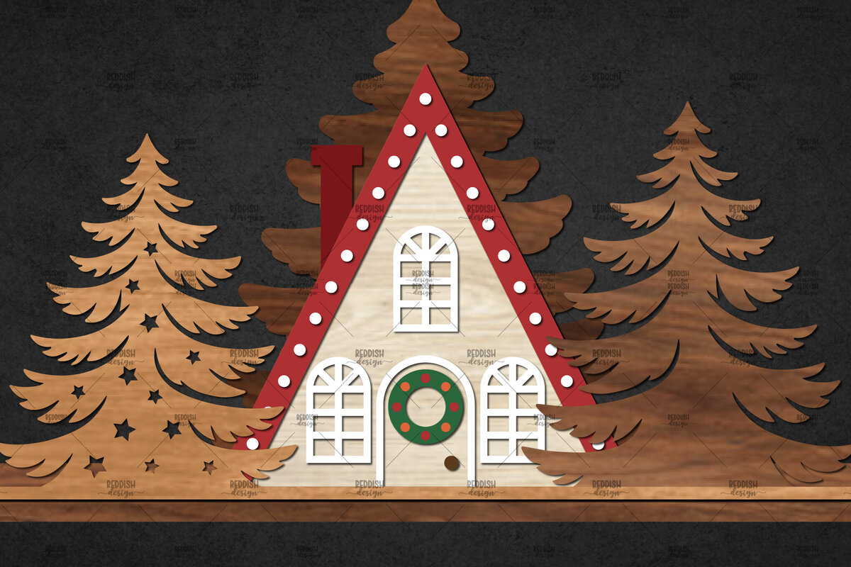 Intra απο ξύλο plywood 3mm-4mm πάχος – Winter House Scene Δίασταση  20x20 cm INTRAFABR-111136345